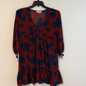 Entro Red and Blue Floral Mini Dress